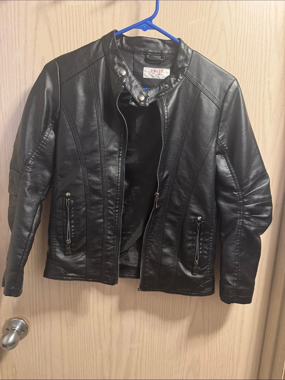 LJYH Black Vegan Leather Moto Jacket - Classic Biker Style